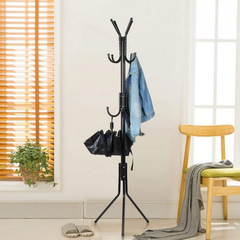 Coat Pole Rack 8 Hook Hanging Pole Rack Clothes Hanger Coat Stand