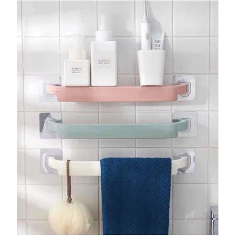 Wall Mounted Self-Adhesive Towel Holder Rack Towel Hanger - Bathroom Towel Bar Shelf Roll Holder