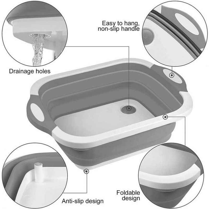 3-in-1 Folding Cutting Board With Basket, Multi-board Kitchen Foldable Cutting Board Fruit Vegetables Washing Drain Sink Storage Basket