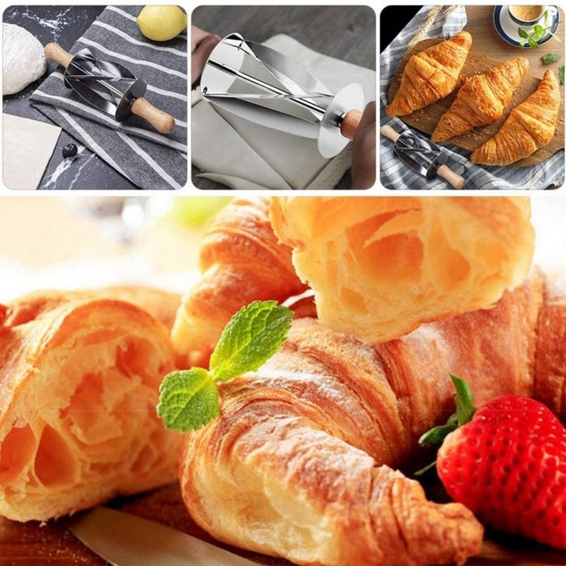 Stainless Steel Rolling Cutter With Wooden Handle - Roller for Croissant Cutter Steel Pastry Cutter
