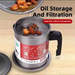 Kitchen Oil Storage Container Pot with Mesh Strainer