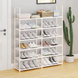 1Pc Simple Style Iron Plastic Storage Rack, Multilayer Home Space Saving Shoe Organizer Stand Holder (White)