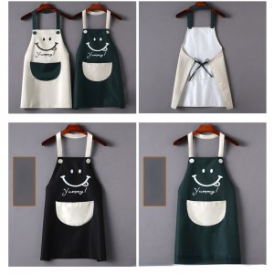 Modern Black PVC Smile Printed Apron Waterproof Oil-proof, Pocket Apron Dress Household Kitchen Supplies