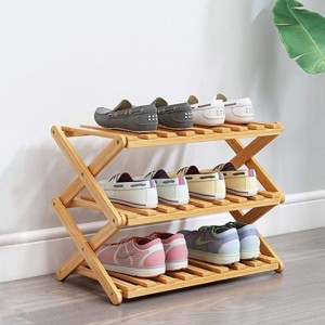 3 Tier Folding Bamboo Shoe Storage Racks Portable Storage Without Installation