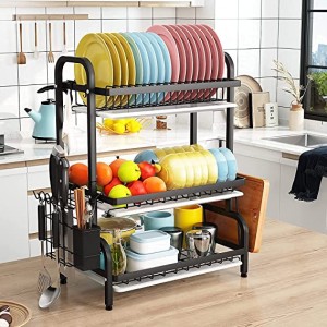 Stainless Steel 3 Tier Dish Drainer with Plastic Tray Dish Kitchen Drainer Dish Rack NY Store