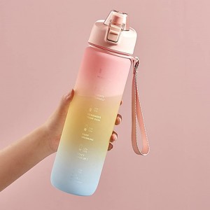 1100ml Sports Water Bottle with Time Marker, Leak Proof Portable Reusable Drinking Bottle
