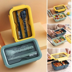 850ml Eco-Friendly Food Grade Plastic Bento Lunch Box with Spoon and Stick