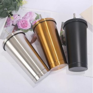 500ml Vacuum Insulated Mug Stainless Steel Thermal Mug Car Coffee Mug with Straw