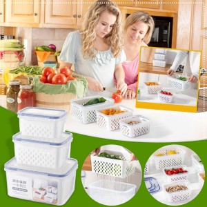 Fruit and Vegetable Storage Container for Refrigerator, 3 In 1 Organizer for Fruit Salad Meat Storage