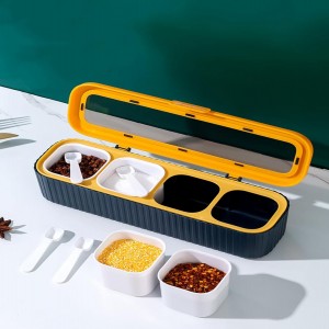 4-Compartment Seasoning Jar Storage Container, Kitchen Storage Container for Storing Spices Salt Sugar Pepper