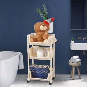 3-layer Storage Rack With Wheels, Movable Bookshelf Rack Home Organization