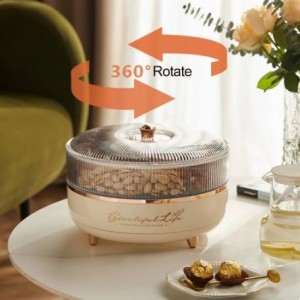 5 Grid Snack Plate with Lid Moisture-proof 360 Rotating Candy Nut Storage Plate