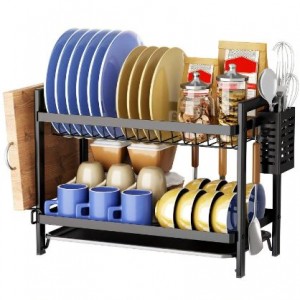 Kitchen Dish Rack With Rotating Drainage Tray Multi-functional Tableware Organizer Kitchen Storage Supplies