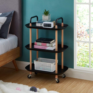 Mobile Cart Tea Set Rack Kitchen Living Room Storage Cart Three-Layer Design