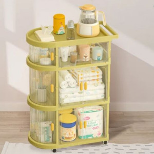 Freestanding Toy Organizer Cart with 3 Tier Foldable Storage Cabinet without Top Box