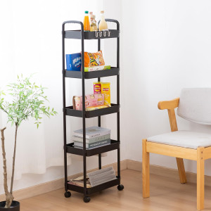 Rolling Cart Trolley with Wheels and Handle Rolling Storage Cart for Office, Living Room, Laundry Room, Kitchen, Bathroom (Black)