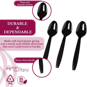 Pack of 50-Disposable Plastic Rice Dinner Lunch Meal Spoons Black - 7 Inches