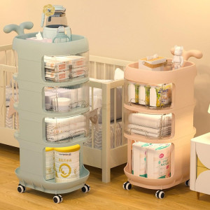 4 Layer Whale Cart Multi-Layer Bedside Mobile Snack Storage Rack, Waterproof Freestanding Storage Cabinet