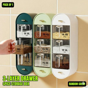 3-Layer Drawer Wall-Mounted Spice Storage Box, Transparent Seasoning Organizer