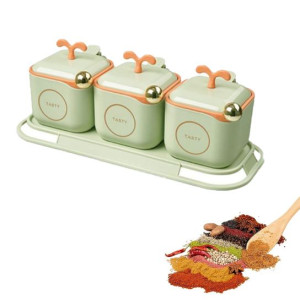 Charming 3-in-1 Nordic Spice Jar Set with Serving Tray and Spoon