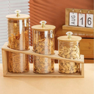 3-Piece Elegant Bamboo & Glass Tiered Canister Set