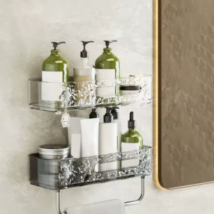 Wall Mounted Storage Rack With Towel Holder, Punch Free Storage Rack