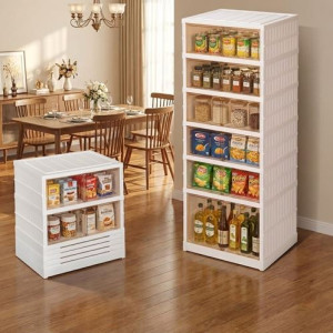 Modern Foldable Kitchen Pantry Bedroom Dining Room Organizer Cabinet – Stackable Storage Organizer with Clear Doors