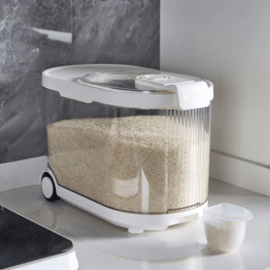 Sealed Rice Storage Container with Measuring Cup & Wheels - 9 Kgs