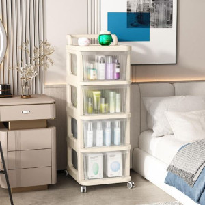 4 Layer Multifunctional Plastic Utility Cart for Bedroom, Kitchen, Bathroom with Storage