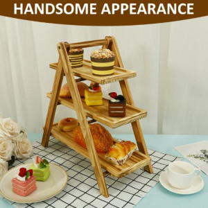 3 Tier Rustic Cake Stand Serving Tray, Fruits Platter, Food Display Rack, Foldable Rack Wooden Cupcake Stand