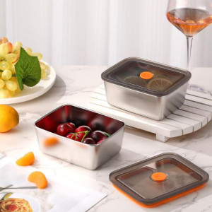 4Pcs Stainless Steel Food Containers with Lids Metal Marinating Snack Containers Box for Lunch, Leftovers, Dishwasher & Freezer Safe