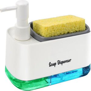 Dish Soap Dispenser and Hand Soap Dispenser Set with Sponge Holder, 3 in 1 Soap Dispenser with Dual Soap Pump for Kitchen Sink