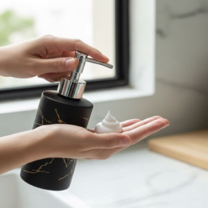 500ML Thunder Design Glass Soap Dispenser for Bathroom with Plastic Pump, Handwash Liquid Dispenser Bottle for Kitchen, Basin and Sanitizer Dispenser for Hand