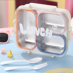 Food Grade Stainless Steel Lunch Box Sealed Design, 3 Compartments Divided Lunch Plate Large Capacity Portable Food Container