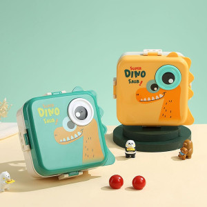 Dino Saur Design Bento Lunch Box - 3 Compartment Bento Box 1200ml, 3 Grids with Sauce Bowl