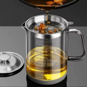 1200ml Borosilicate Glass Oil Filter Pot, Oil Container Jar, Glass Oil Kettle