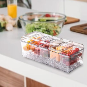 4-Compartment Tray with Lids Removable Containers for Fruit Salad Bar, Ice Cream Serving Tray