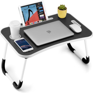 Multipurpose Foldable Laptop Table with Cup Holder, Study Table, Breakfast Table, Foldable and Portable/Ergonomic & Rounded Edges/Non-Slip Legs