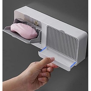 Wall Mounted Soap Box - No-Drilling Double Soap Drainer - Bathroom Soap Holder