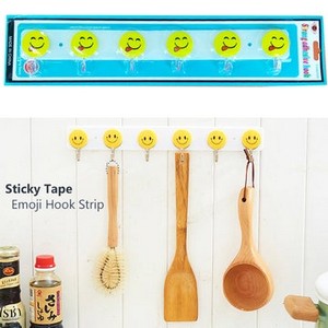 Emoji Strong Self Adhesive Hook Cute Wall Mounted Double-Tape 6-Hook Hanging Strip
