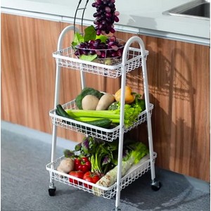 Kitchen Vegetable Fruit Utensils Storage Trolley 3-Tier Metal Serving Rolling Cart, Mobile Rack Organizer with Locking Wheels