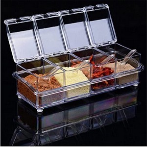 4pcs Acrylic Seasoning Spice Rack Pots with 4 Serving Spoons - Seasoning Storage Box Container Condiment Jars