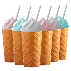 Ice Cream Cone Tumbler with Straw - Kids Tumblers/Sipper With Lids And Straws - Summer Cups Travel Mug for Cold Drinks