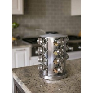 Stainless Steel 16 pcs Jars Rotating Spice Jar Rack Set Seasoning Stand Holder Condiment Salt Pepper Shaker Kitchen Tools