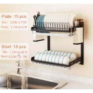 Kitchen Dish Rack Hanging Drying Plate Organizer Storage Shelf over the Sink, Wall Mount Bowl Holder with Drain Tray And 3 Hooks