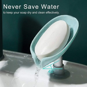 Soap Sponges Holder Dish with Drain, Leaf-Shaped Bar Soap Dish Holder Saver for Shower Bathroom Sink, Plastic Tray Holder for Sponges