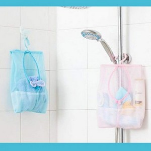 Hanging Storage Net Bag with Hook Bathroom Kitchen Storage Pouch Organizer for Shampoo, Conditioner, Soap, Kids Toy, Cosmetics