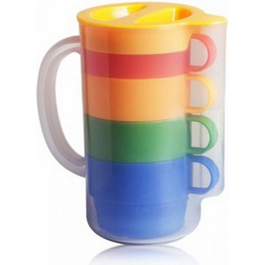 Plastic Water Jug Set with 4 Cups for Home Camping Outdoor