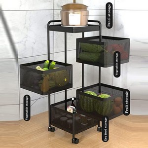Multi Layer Rotating Kitchen Shelf Square Layered Standing Shelf Unit Kitchen Storage Rotating Vegetable Rack Floor Standing Rack Household Storage Shelf for Kitchen Living Bathroom