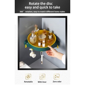 Kitchen Bathroom Corner Organizer Shelf With Hooks Bathroom Kitchen Storage Rack No-Punching Rotating Wall Holder